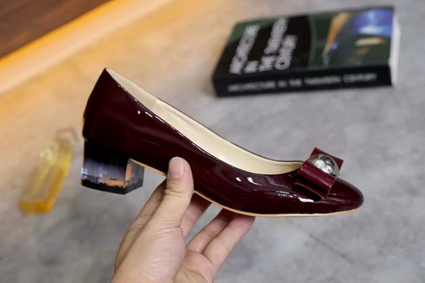 Ferragamo Shallow mouth Block heel Shoes Women--012